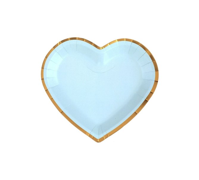 Tallrik hjärtformad ljusblå-guld, 10-pack