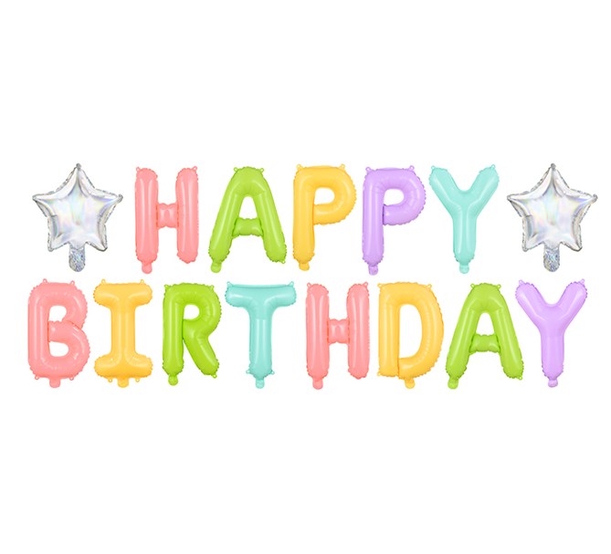 Ballonggirlang "Happy Birthday" pastell