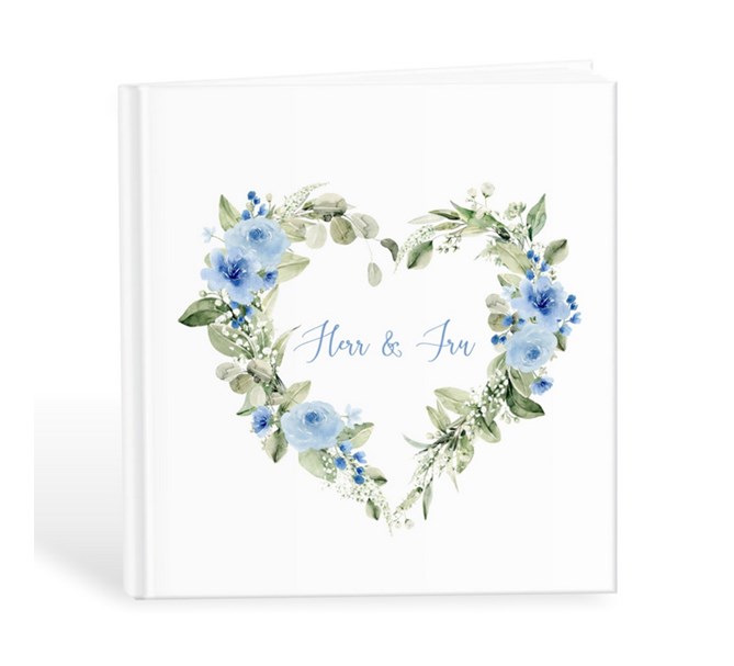 Gästbok "Herr & Fru" Hjärta av blå blommor