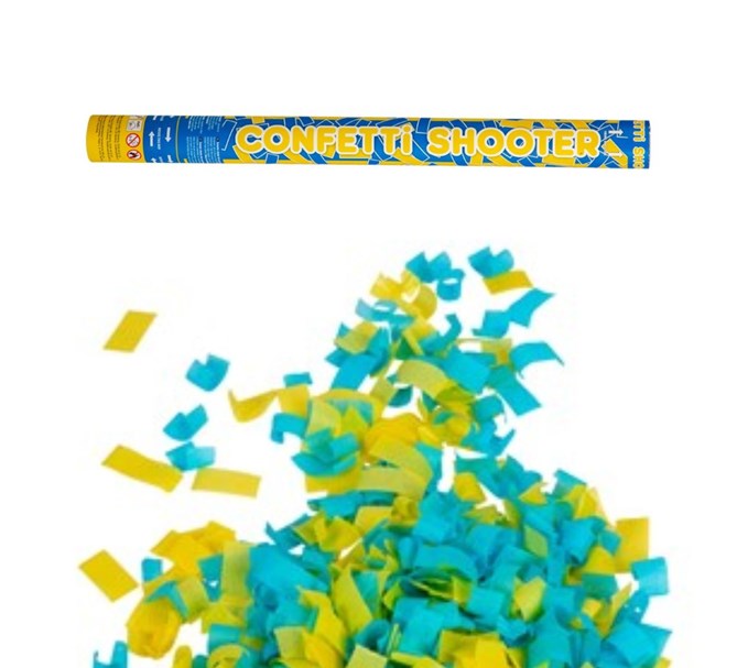 Konfettikanon 60 cm, Blå-Gula nedbrytbara konfetti