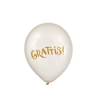 Latexballonger vita med text "Grattis!", 6-pack