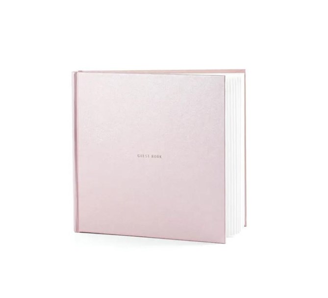 Gästbok till kalas och fest, rosa metallic