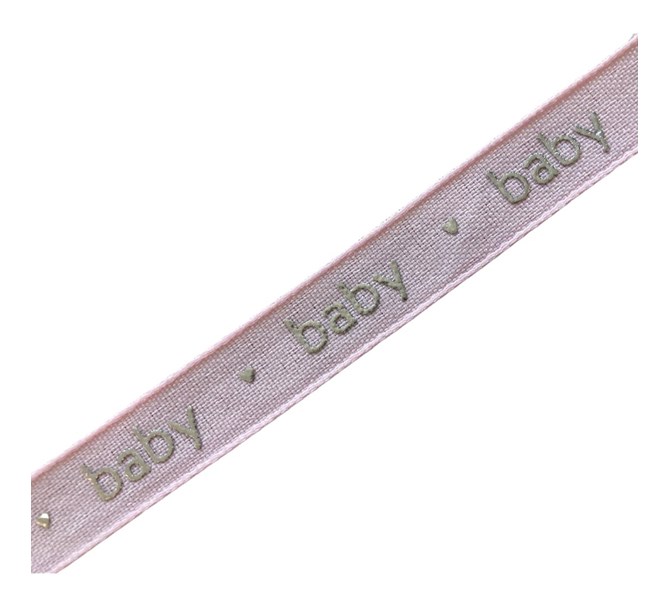 Satinband "♥ baby ♥" rosa 12 mm, metervara