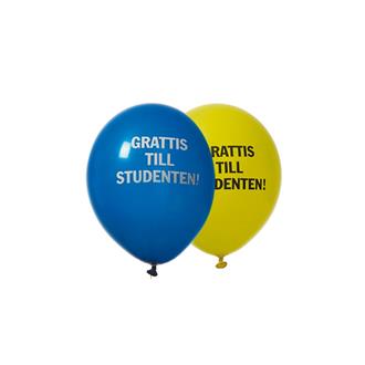 Latexballonger blå-gula med text Student! 8-pack