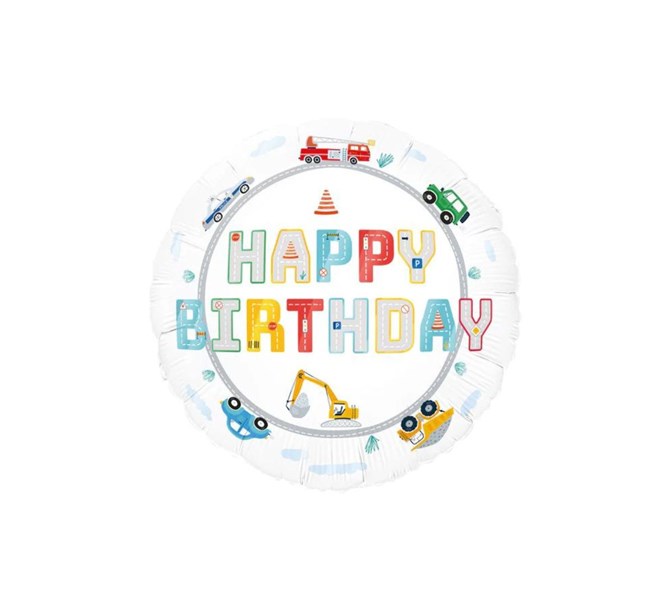 Folieballong "Happy Birthday" Fordon, 45 cm