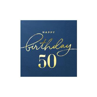 Servetter blå Happy Birthday 50, 10-pack