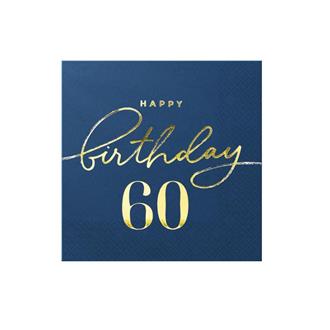 Servetter blå Happy Birthday 60, 10-pack