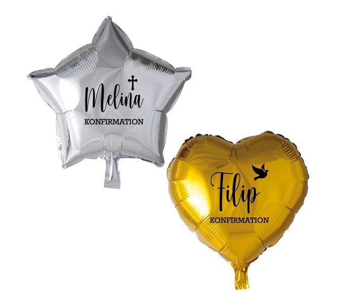 Folieballong Konfirmation Personlig guld hjärta, flera varianter