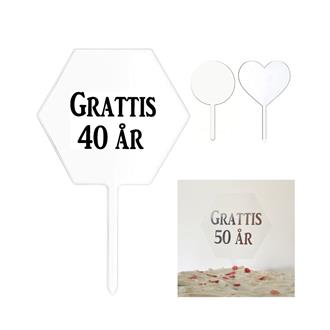 Tårtdekoration Akryl "Grattis 40 år", flera varianter