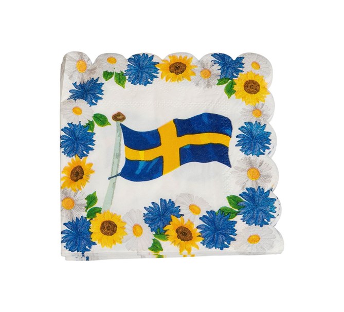 Servetter med flagga och blommor, 16-pack