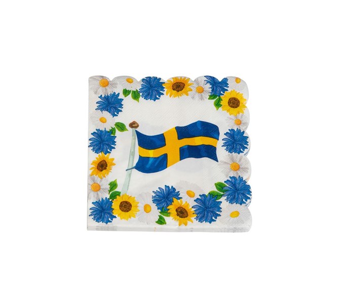 Kaffeservetter med flagga och blommor, 16-pack