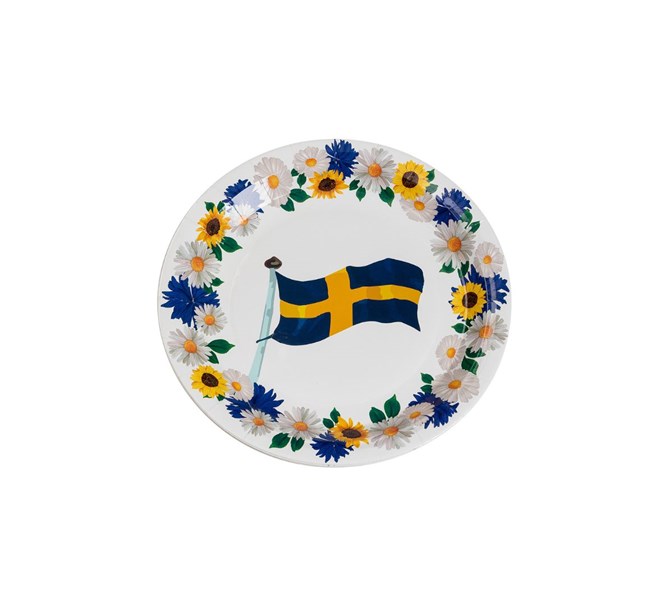 Pappersassietter med Flagga och blommor 18 cm, 8-pack