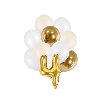 Ballongbukett 4 ÅR Vit-Crème-Guld, 11-pack