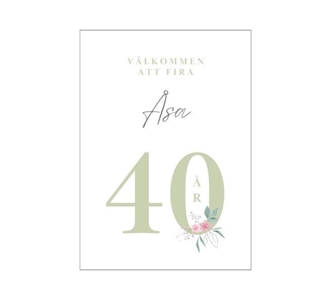Personlig välkomstskylt Sage Födelsedag 40 år