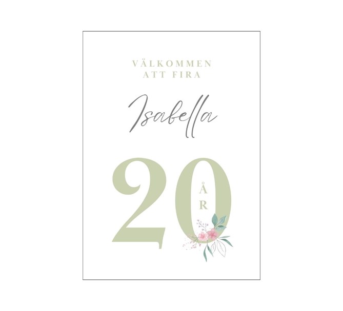 Personlig välkomstskylt Sage Födelsedag 20 år