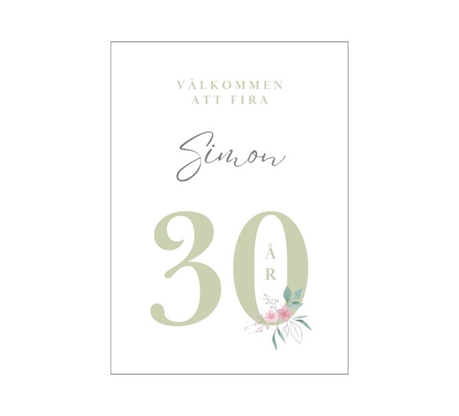 Personlig välkomstskylt Sage Födelsedag 30 år