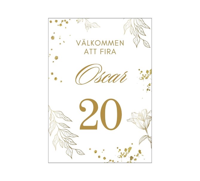 Personlig välkomstskylt Guld Födelsedag 20 år