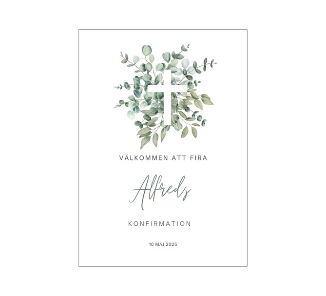 Personlig välkomstskylt Konfirmation/Dop Sage, flera storlekar