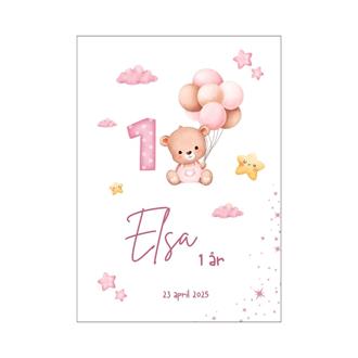 Personlig välkomstskylt Rosa Nalle 1 år, B2