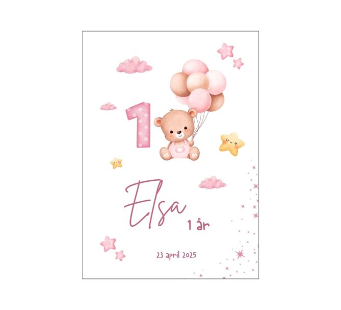 Personlig välkomstskylt Rosa Nalle 1 år, B2