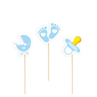 Caketopper Babyshower ljusblå, 6 st.