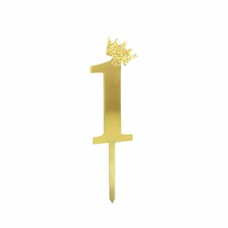 Caketopper 1 år med krona, guld