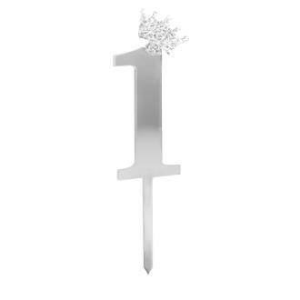 Caketopper 1 år med krona, silver