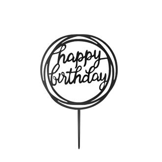 Tårtdekoration Happy Birthday svart akryl