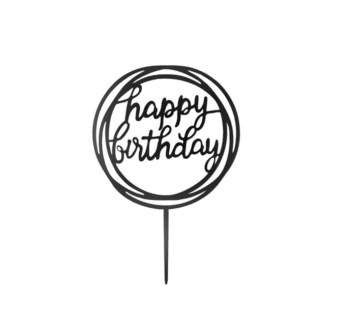 Tårtdekoration Happy Birthday svart akryl