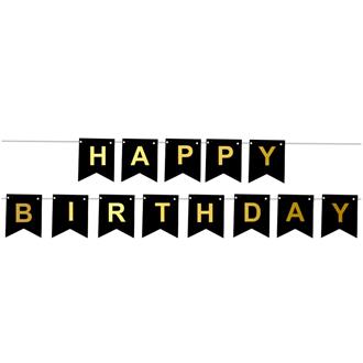Banner Happy Birthday svart/guld