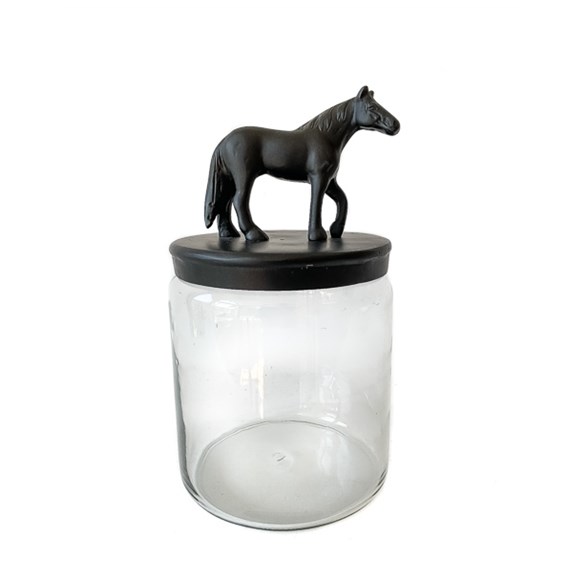 Glass Jar w horse  black matt