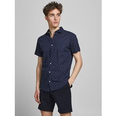 Skjorta Blasummer  Kortärmad skjorta - Andningsbar bomullsblandning - Slim fit - Modellen bär storlek L och är 187 cm lång - JACK & JONES 74% Bomull, 26% Linne Navy Blazer
