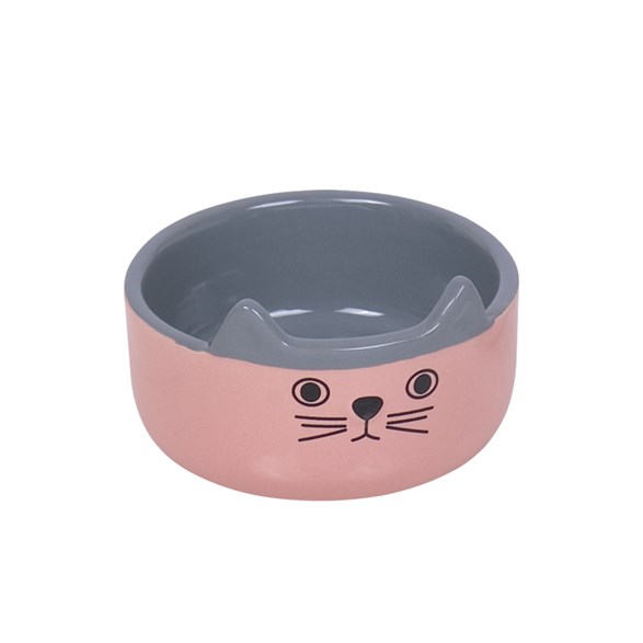 Kattskål Cat Face keramik 0,16l rosa/grå