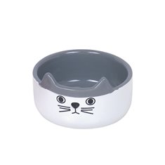 Kattskål Cat Face keramik 0,16l  vit/grå