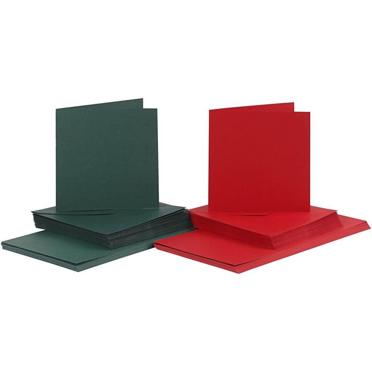 Kort och Kuvert - 50-pack - 15x15cm - Röd & Grön