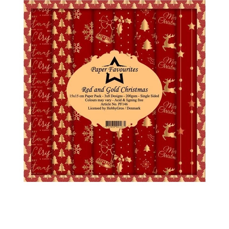 Scrapbookingpapper - 15x15cm - Red and gold Christmas