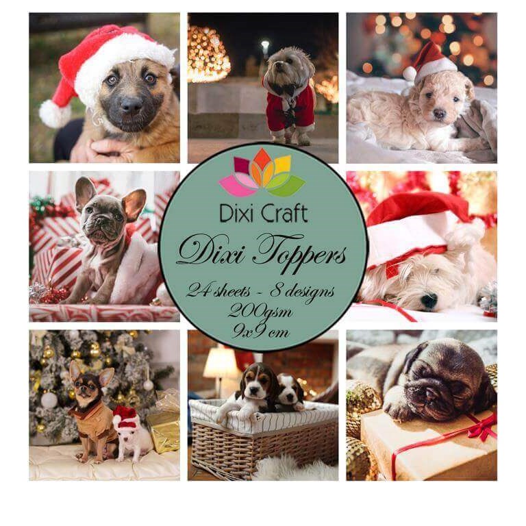 Pappersblock - DIXI Craft - Toppers Christmas Dogs  - 9x9cm