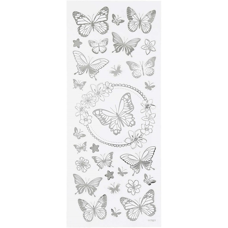 Ark med stickers 10x23cm - Fjärilar silver