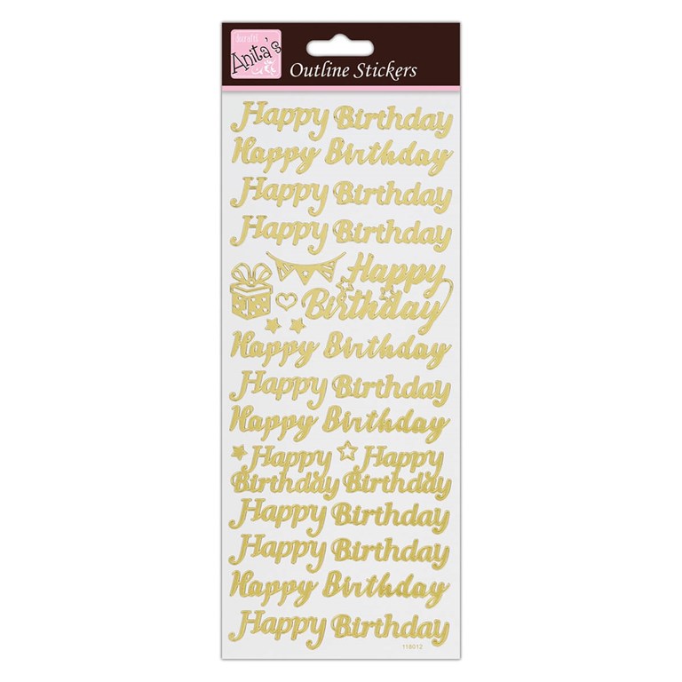 Outline Stickers - Happy Birthday - Gold
