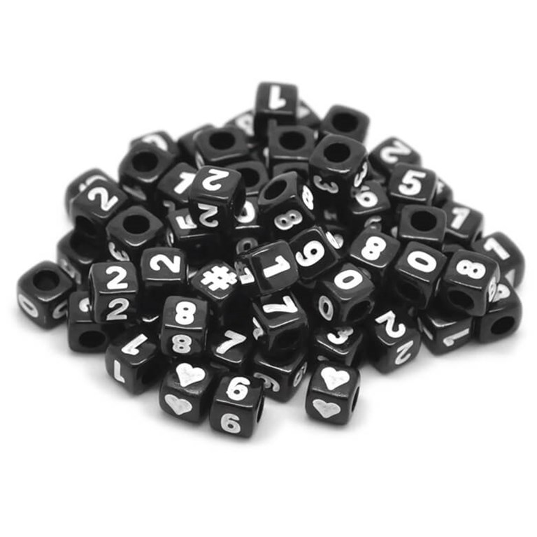 Fyrkantiga pärlor med siffror - Svarta - 300st