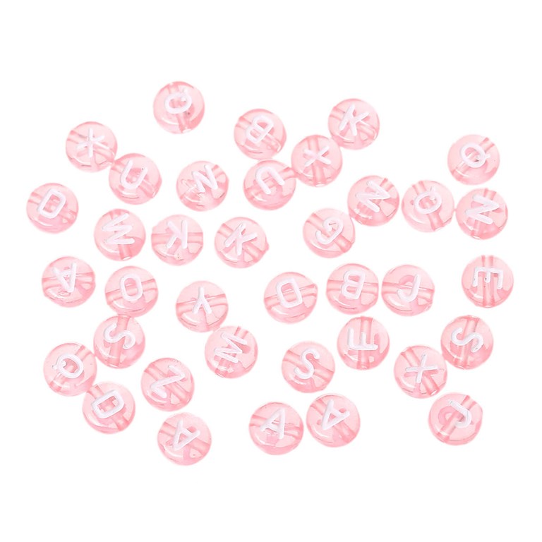 Bokstavspärlor - Rosa med vit text - 500st