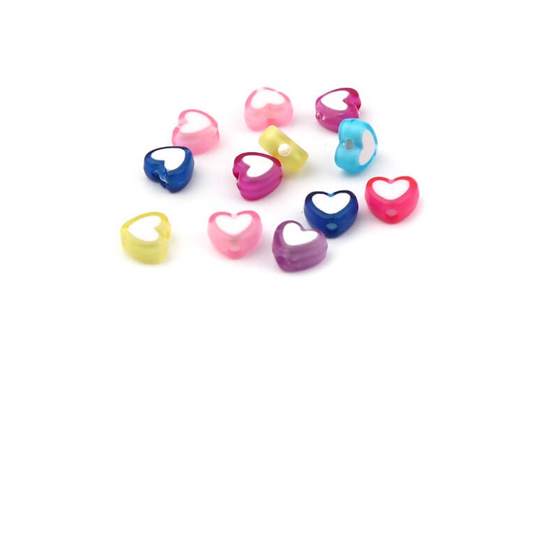 Hjärtformade pärlor - Mixade färger med vita hjärtan - 200st