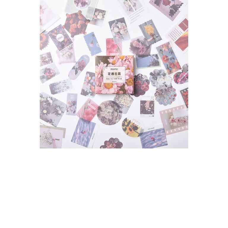 Stickers i ask - Rosa blommotiv - 80st