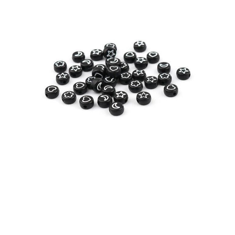 Pärlor med mixade motiv - Svarta - 100st