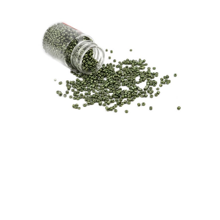 Glaspärlor i burk - Seed Beads - 2mm - 30g - Grön metallisk