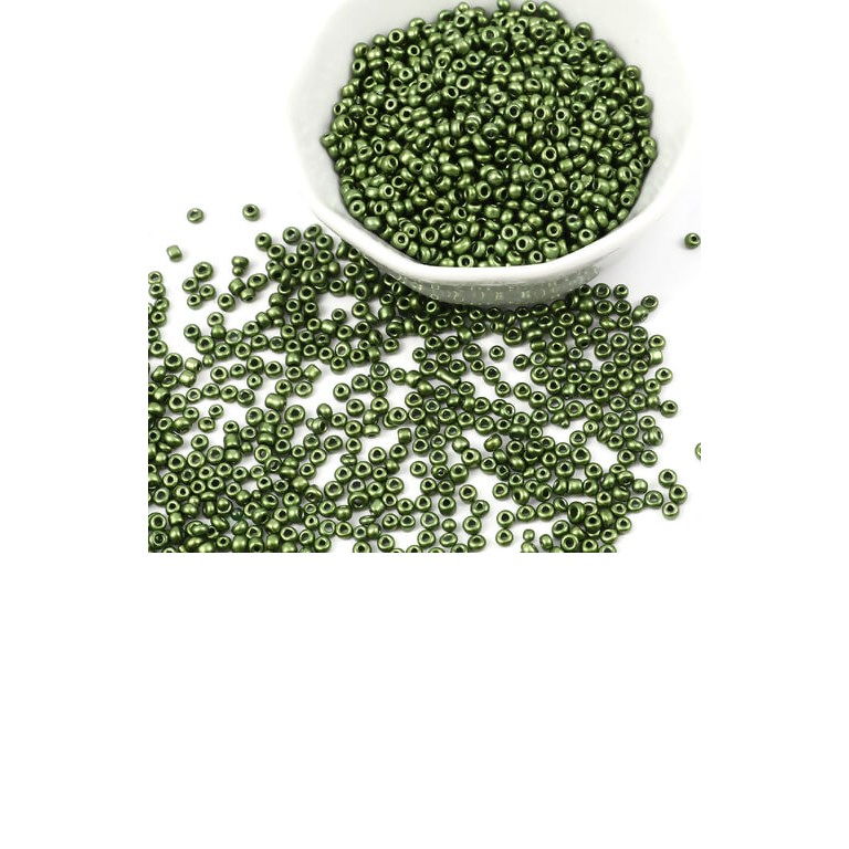 Glaspärlor - Seed Beads - 3mm - 50g - Grön Metallisk