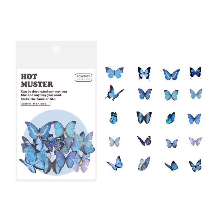 Stickers - Blå fjärilar - 40st