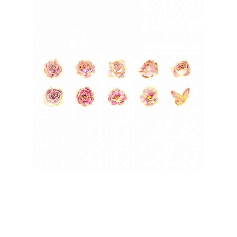 Stickers - Rosa rosor med guldkant - 30st