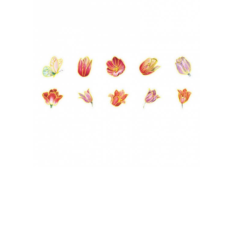Stickers - Röda blommor med guldkant - 30st
