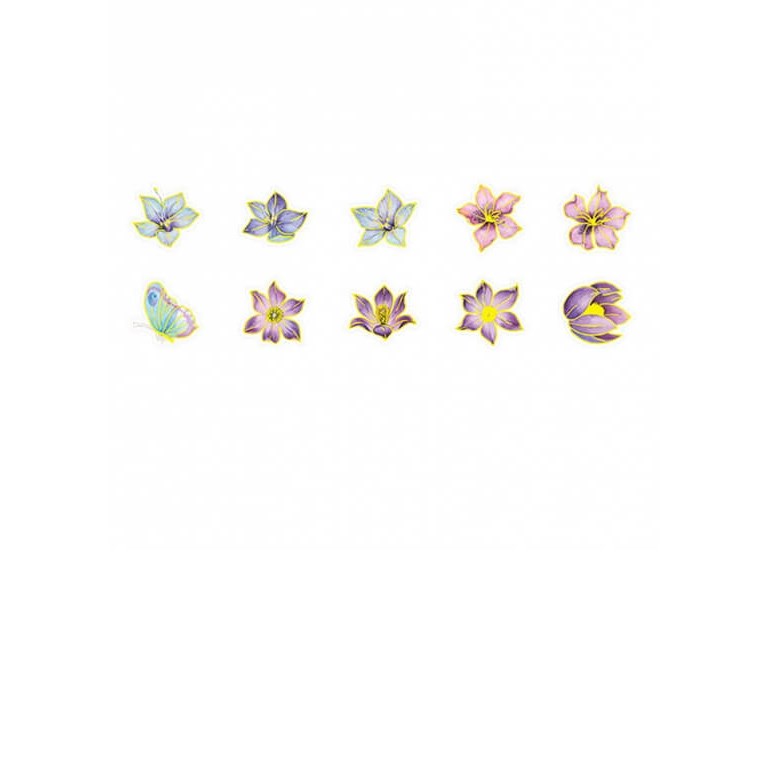 Stickers - Lila blommor med guldkant - 30st
